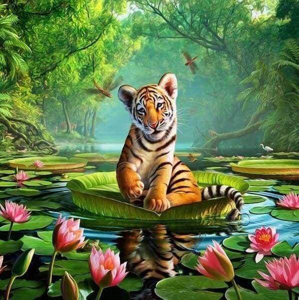 Diamond Painting, Tiger auf dem Wasser