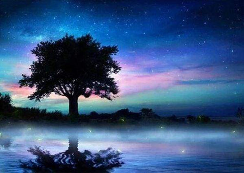 Diamond Painting, Baum in der Nacht