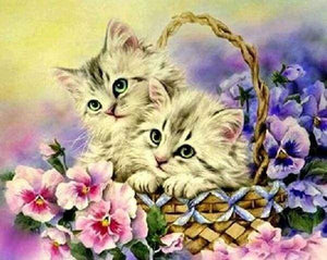 Diamond Painting, Zwei Katzen und Blumen