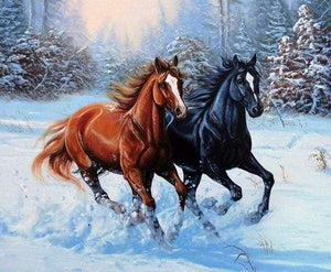 Diamond Painting, Zwei Pferde im Winter