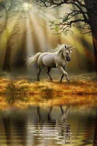 Diamond Painting, Einhorn am Ufer des Wassers