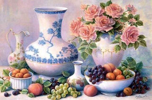 Diamond Painting, Vasen und Früchte