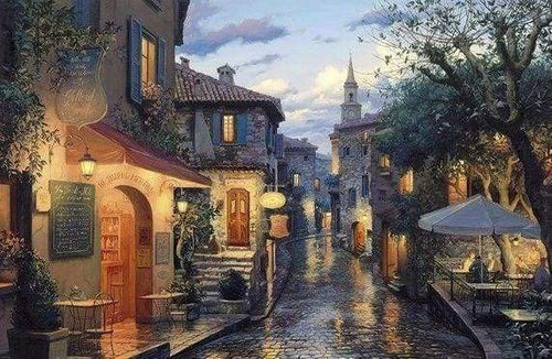 Diamond Painting, Dorf nach dem Regen