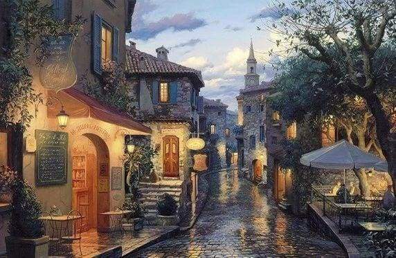 Diamond Painting, Dorf nach dem Regen
