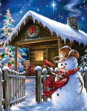 Laden Sie das Bild in den Galerie-Viewer, Diamond Painting, Winterhaus und Schneemann