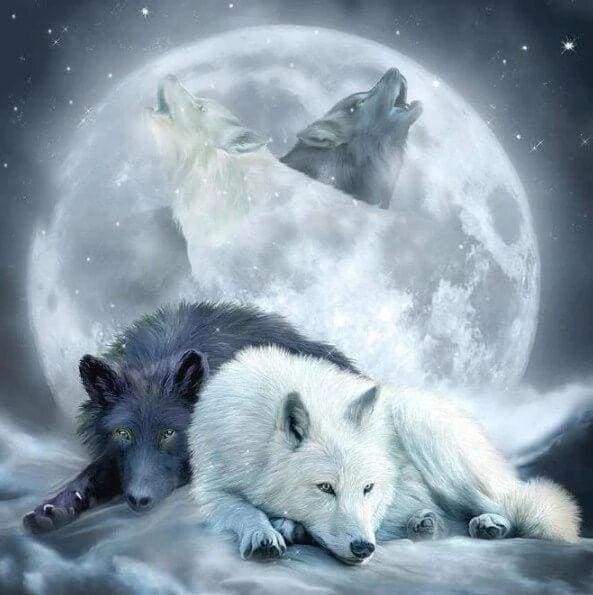 Diamond Painting, Heulend Wölfe mit Mond