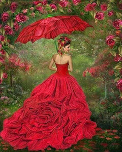 Diamond Painting, Frau im roten Kleid