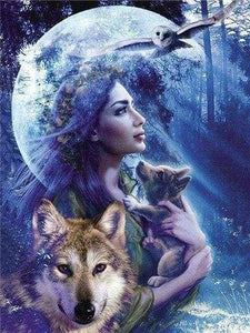 Diamond Painting, Frauen und Wolf