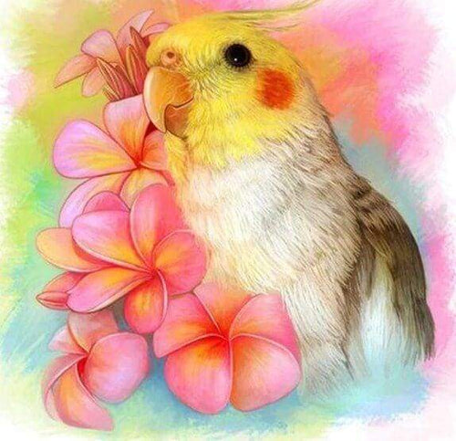 Diamond Painting, Gelber Vogel und Blumen
