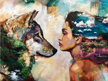 Laden Sie das Bild in den Galerie-Viewer, Diamond Painting, Junge Frau und Wolf