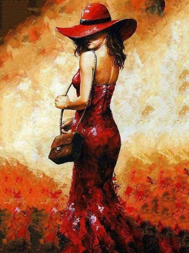 Malen nach Zahlen Erwachsene Frau im roten Kleid Figured'Art