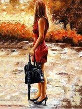 Laden Sie das Bild in den Galerie-Viewer, Malen nach Zahlen fŸr Erwachsene |ÊSchicke Frau mit schwarzem Regenschirm | Figured&#39;Art