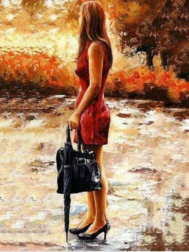 Malen nach Zahlen fŸr Erwachsene |ÊSchicke Frau mit schwarzem Regenschirm | Figured'Art