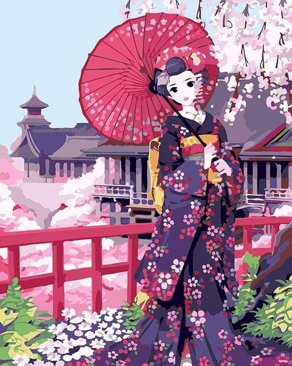 Malen nach Zahlen fŸr Erwachsene |ÊFrau im Kimono in Japan | Figured'Art