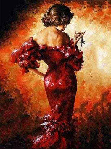 Malen nach Zahlen fŸr Erwachsene |ÊSexy Frau in rot | Figured'Art