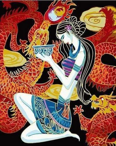 Malen nach Zahlen fŸr Erwachsene |ÊFrau und Drachen | Figured'Art