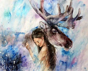 Malen nach Zahlen fŸr Erwachsene |ÊFrau mit Rentier | Figured'Art