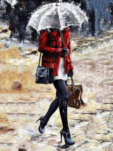 Malen nach Zahlen fŸr Erwachsene |ÊFrau zu Fuß im Regen | Figured'Art