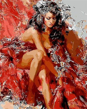 Laden Sie das Bild in den Galerie-Viewer, Malen nach Zahlen fŸr Erwachsene |ÊStilvolle Frau in rot | Figured&#39;Art