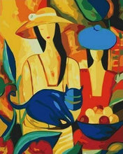 Laden Sie das Bild in den Galerie-Viewer, Malen nach Zahlen fŸr Erwachsene |ÊFrauen und blaue Katze | Figured&#39;Art