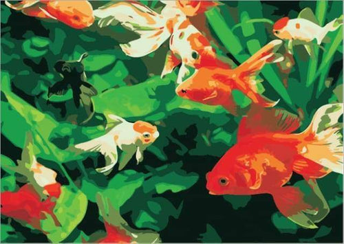 Malen nach Zahlen fŸr Erwachsene |ÊGrüne Blätter und rote Fische | Figured'Art