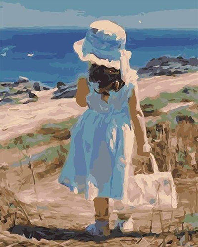 Malen nach Zahlen fŸr Erwachsene |ÊMädchen mit Tasche am Strand | Figured'Art