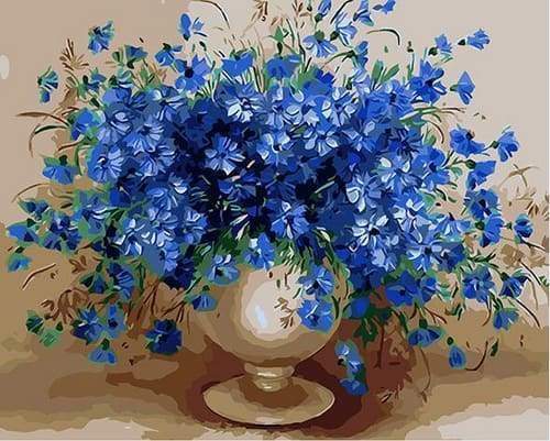 Malen nach Zahlen fŸr Erwachsene |ÊBlaue leuchtende Blüten | Figured'Art