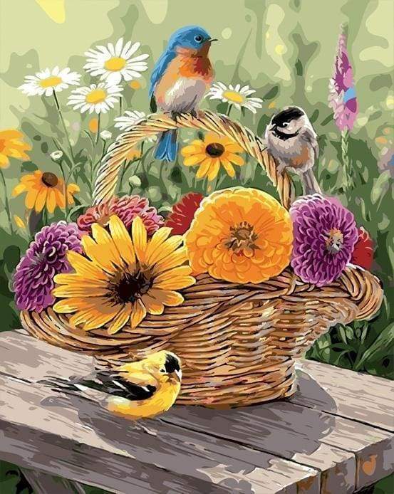 Malen nach Zahlen – Blumen im Korb und Vögeln – Figured'Art