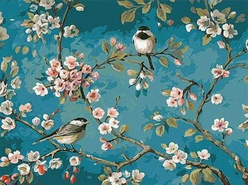 Malen nach Zahlen fŸr Erwachsene |ÊBlumen und Vögel 2 | Figured'Art