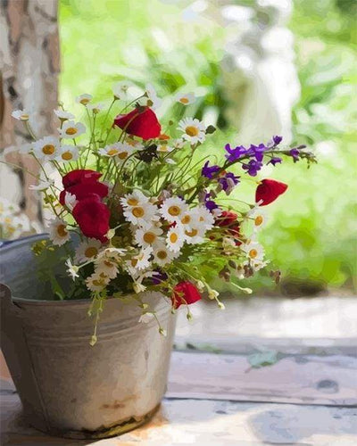 Malen nach Zahlen fŸr Erwachsene |ÊBlumen und Eimer | Figured'Art