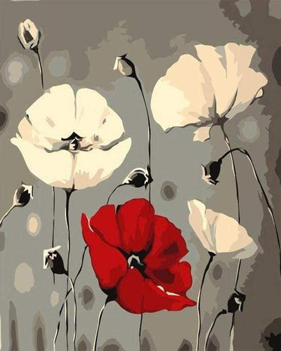 Malen nach Zahlen fŸr Erwachsene |ÊRote und weiße Blumen | Figured'Art