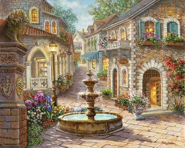 Malen nach Zahlen fŸr Erwachsene |ÊDorfbrunnen | Figured'Art