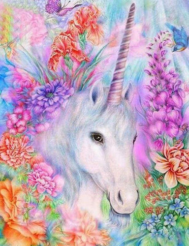 Malen nach Zahlen fŸr Erwachsene |ÊSchönen Einhorn zwischen Blumen | Figured'Art