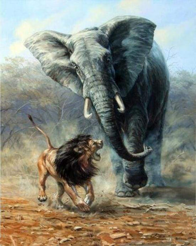 Malen nach Zahlen fŸr Erwachsene |ÊLöwe und Elefant | Figured'Art