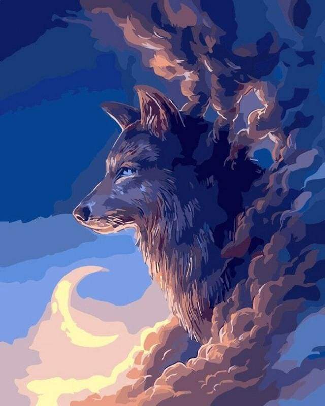 Malen nach Zahlen fŸr Erwachsene |ÊWolf und Mond | Figured'Art