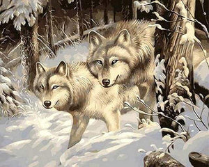 Malen nach Zahlen fŸr Erwachsene |ÊWölfe im Schnee auf der Lauer | Figured'Art