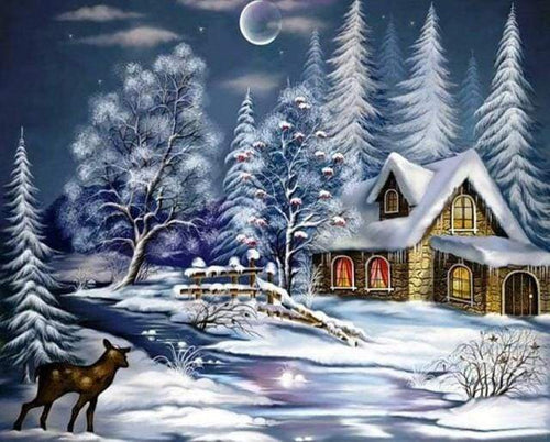 Malen nach Zahlen fŸr Erwachsene |ÊHaus im Schnee | Figured'Art
