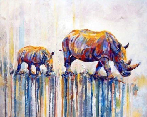 Malen nach Zahlen fŸr Erwachsene |ÊMutter und Baby-Nashorn | Figured'Art