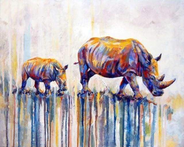 Malen nach Zahlen fŸr Erwachsene |ÊMutter und Baby-Nashorn | Figured'Art