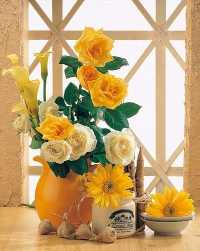 Malen nach Zahlen fŸr Erwachsene |ÊGänseblümchen und Rosen | Figured'Art