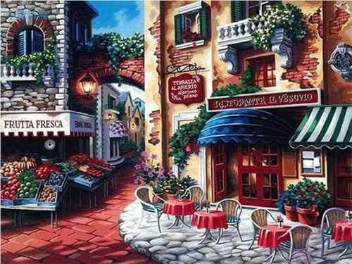 Malen nach Zahlen fŸr Erwachsene |ÊKleines Restaurant in der Altstadt | Figured'Art