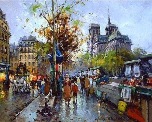Malen nach Zahlen fŸr Erwachsene |ÊNotre Dame de Paris und die Buchhändler | Figured'Art