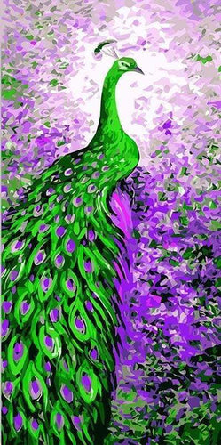 Malen nach Zahlen fŸr Erwachsene |ÊPfau in lila und grün | Figured'Art