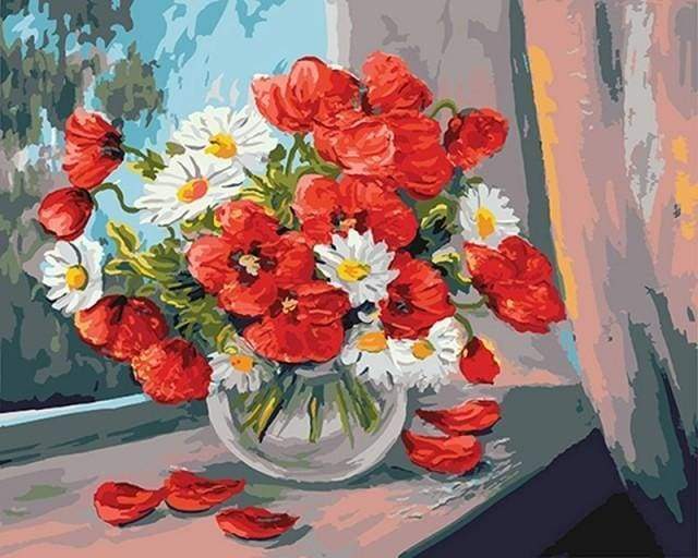 Malen nach Zahlen fŸr Erwachsene |ÊMohnblumen und Gänseblümchen | Figured'Art