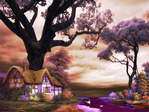 Malen nach Zahlen fŸr Erwachsene |ÊViolette Landschaft | Figured'Art