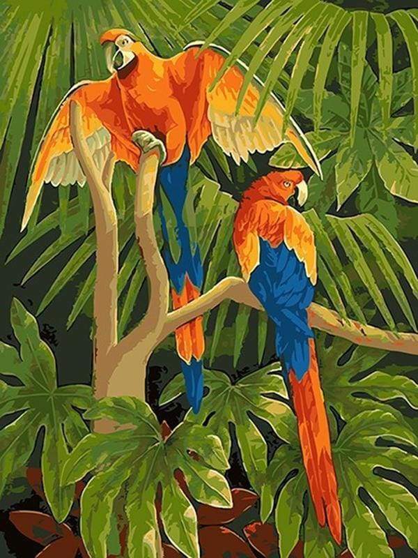 Malen nach Zahlen fŸr Erwachsene |ÊPapageien im Dschungel | Figured'Art