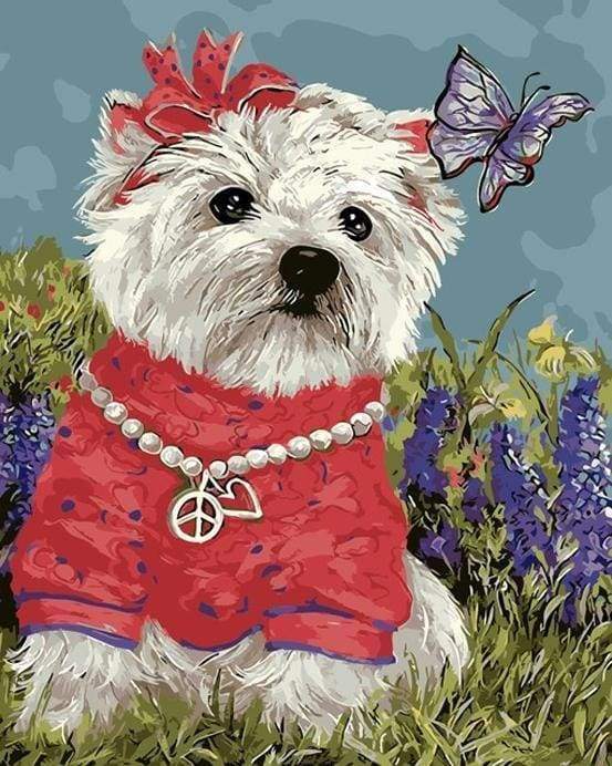 Malen nach Zahlen fŸr Erwachsene |ÊKleiner Hund und Schmetterling | Figured'Art