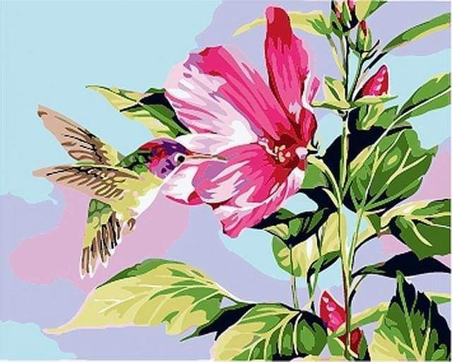 Malen nach Zahlen fŸr Erwachsene |ÊKleiner Kolibri in den Blumen | Figured'Art