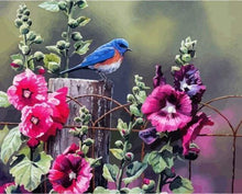 Laden Sie das Bild in den Galerie-Viewer, Malen nach Zahlen fŸr Erwachsene |ÊKleiner Vogel und rosarote Blumen | Figured&#39;Art
