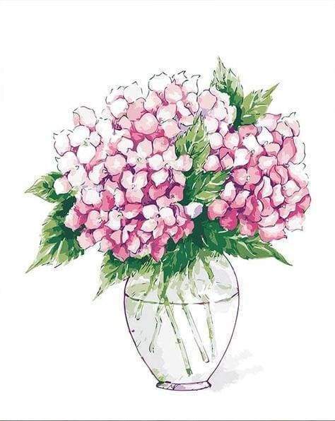 Malen nach Zahlen fŸr Erwachsene |ÊKleine Vase und Hortensien | Figured'Art